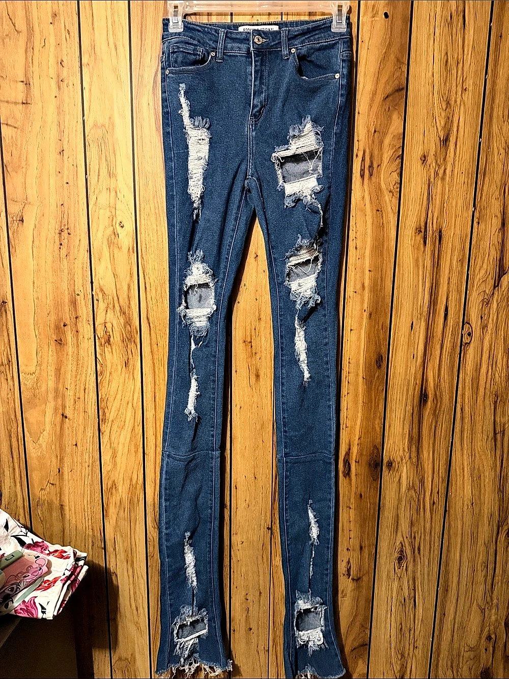 Rockstar Original Distressed super stacked Skinny Jeans in Blue Size Large